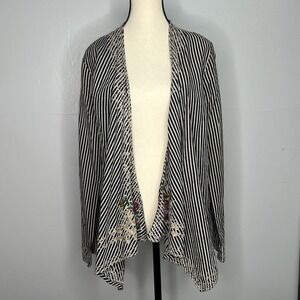 Nostalgia Striped Tunic Top Sz Large Floral All Over Embroidery Boho Peasant